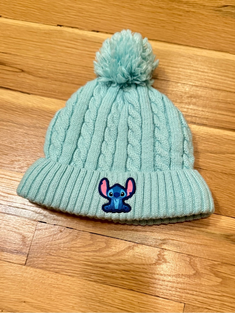Disney Lilo & Stitch Blue Cable Knit Pom Pom Beanie Hat